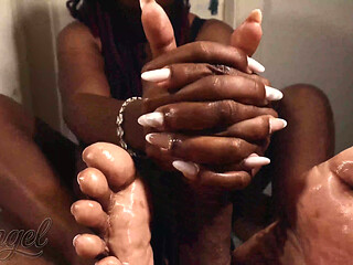 First Footjob on the Withered Dick but the Dick Suddenly Gets Hard