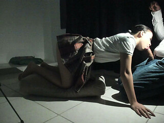 Schoolgirl Teen Agrees to Give Blowjob and a Footjob for