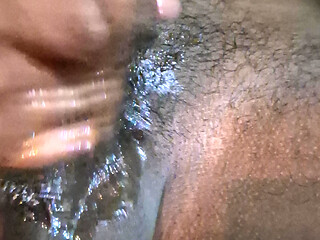 Horny black dick squeezing nut milk in rainy day