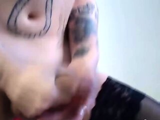 Horny sissy trap jerking off her dick