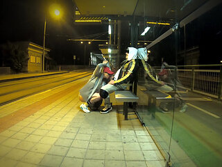 Really Risky Sex at a Bus Stop with a Young Stepsis That Ends with an Orgasm and a Cumshot