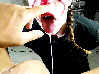 Halloween IT girl swallows all cum  April BigAss amateur teen POV blowjob