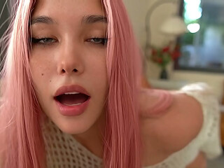 A BEAUTIFUL SLENDER GIRL WITH PINK HAIR IS SUBJECTED TO A HARD PENETRATION.