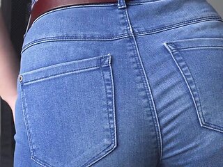 Blue Jeans Ass Tease in Full Back Panties