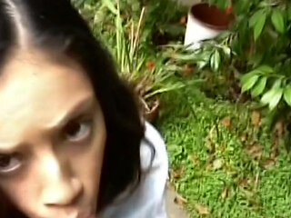 Brunette Babe Sucks Big Cock Outdoors to Explosive Orgasm