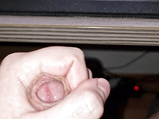 Part 2, Jerking my uncut dick at the desk and cumming all over it