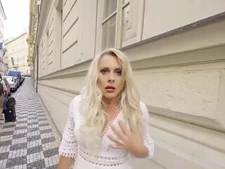 Blonde with a sensational body wants him from behind