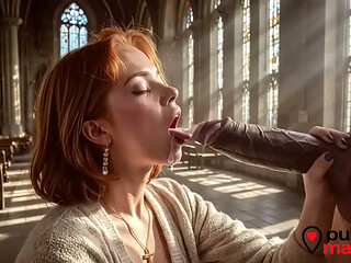 A churchgoer works as a prostitute at the church_ she gave me a discount for an hour so I could fill her with my holy seed.[AI]