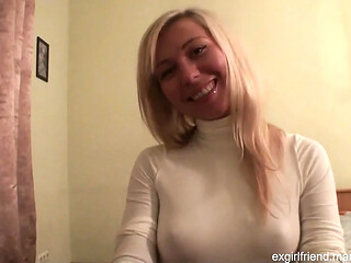 Teen GF shows off her puffy nipples while jerking off boyfriend
