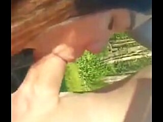 Japanese MILF gives a sloppy blowjob in the forest