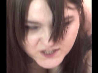 SH His cum flows out of her pussy while she fucks him with a strap-on - Chastity belt, Blowjob