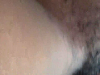 Watch My Cum Flowing Out of Ebony Hairy Cunt Begging for Sex