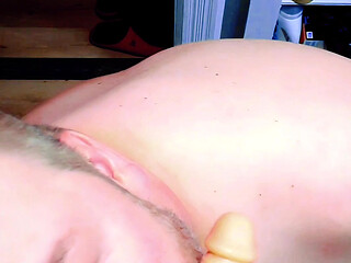 Chubby sucking dildo