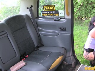 Stockinged MILF rims and gives footjob in fake taxi