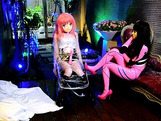 Blonde and brunette lesbian girls licking and toying