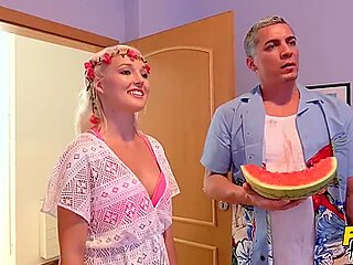 Sucks Watermelon Juice Off A Big Fat Cock At A Hostel - Lovita Fate