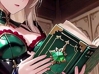 Forbidden Fantasy in Red & Green Armor! Blonde Knight Lounges Seductively While Her Silver -haired Partner Kneels to Serve