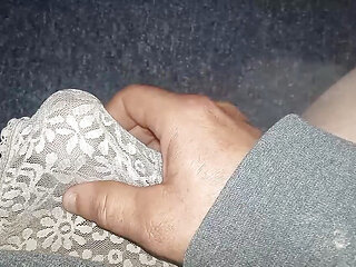 Rubbing my small sissy cock in lace panties