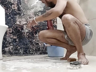 Indian uncle daddy enjoy shower  in public place