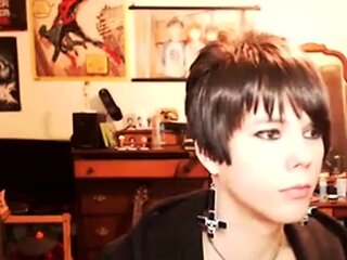 Short-Haired Crossdresser Cutie on Webcam