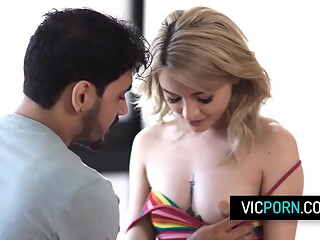 Skinny blonde babe Lola Fae have sneaky sex with her big cock boyfriend