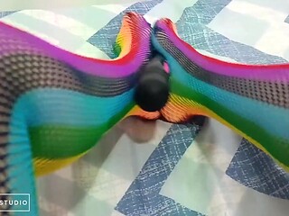 Sexy MILF shows off colorful socks while worshiping feet