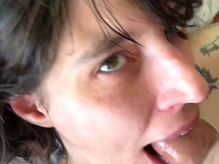 Sitting on Top of My Chest, He Fucks My Mouth Wildly and Sloppy