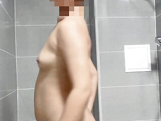 A lonely person touches himself in the bathroom