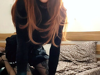 Seductive Redhead Slut Cums From Anal with Locked Clit