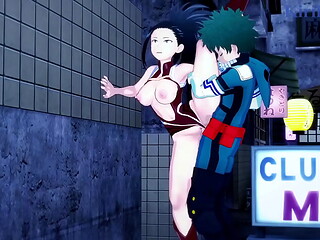 Mina Ashido and Momo Yaoyorozu and Izuku Midoriya intense sex. - My Hero Academia Hentai