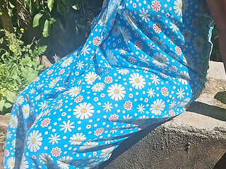 Hot stepmom enjoys outdoor morning bath