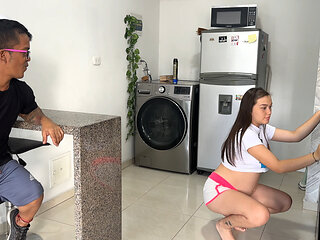 I get home from work and I see my rich pregnant stepdaughter doing cleaning, I get horny while I see her ass and I end up putting my penis in her.
