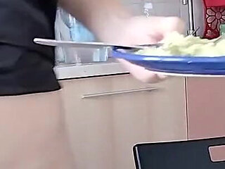 Amateur Wife Prepares Breakfast Naked. Hairy Pussy with MILF, Big Tits, Big Ass.