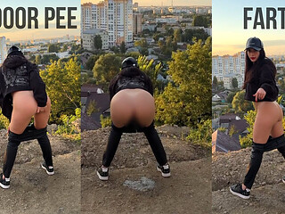 Pee and Farting From Behind Outdoor with City View