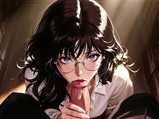Glasses Beautiful Woman, the Private Study Session in the Library.super Temptation. Ai Generated