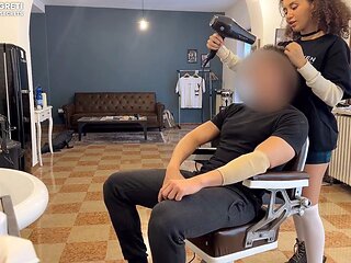 Beatrice Segreti gives a wild blowjob by the barbershop