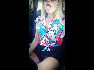 Blonde Teen Smokes in Her Car - Closed Windows