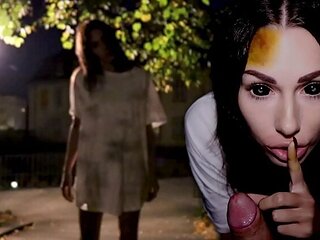 Halloween Sex with Shaiden Rogue - German Brunette Deepthroats Big Cock Outdoor