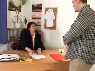 Red-haired MILF fingers her hairy pussy while getting fucked hard