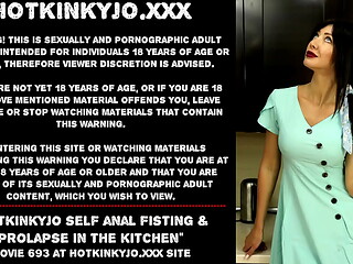 Hotkinkyjo self anal fisting &amp_ prolapse in the kitchen
