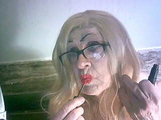 Ugly fuckpig old tranny slag Sarah applies makeup to try be attractive to men, and more like a real girl