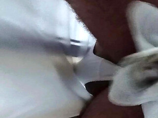 Married man makes trans woman ejaculate on the train.