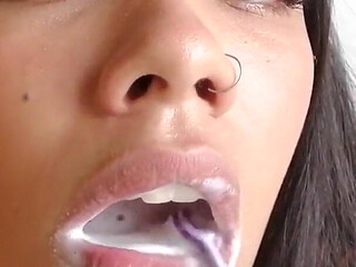 Teeth Brushing with Creamy Cum