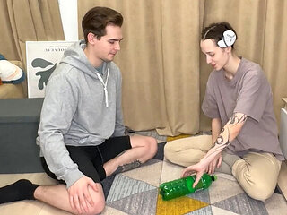 Amateur Striptease Game: Aften Opal & Celestina Blooms Spin Bottle, Clothes Fall Off, Fucking & Blowjob