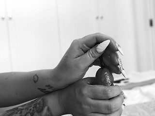 Femdom. a Busty Dominatrix Inserts Dilators Into a Stretch-wrapped Sex Slave's Urethra Until He Orgasms.
