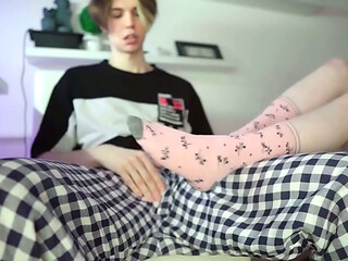 Cute Schoolgirl in Pink Socks Footjob &ndash_ Cum on Her Feet