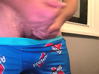 Hot male jerking off dripping cum in hand
