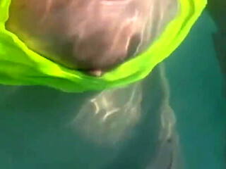 Artemisia Love Flashing Her Perfect Big Tits Underwater and Smoking a Cigarette