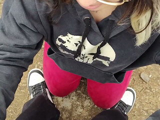 Outdoor Blowjob with Cumshot on White Moon's Face