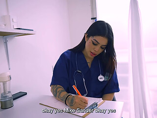 I fuck a doctor with a tight vagina who helps me with my erections, I finish on her giant tits